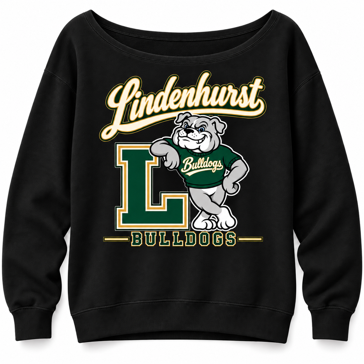 Lindenhurst Bulldogs Heritage Wide-Neck Sweatshirt Black