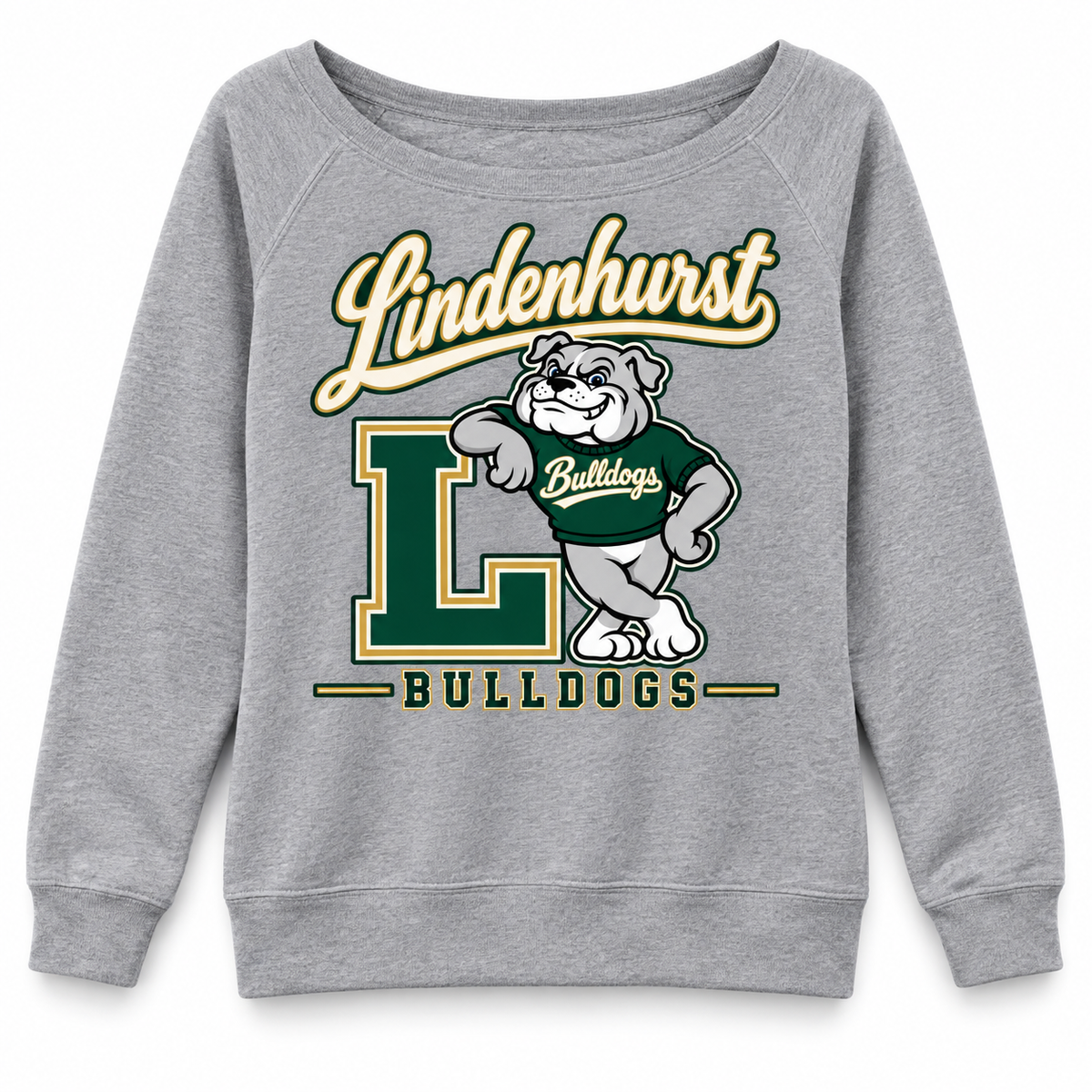 Lindenhurst Bulldogs Heritage Wide-Neck Sweatshirt Heather Gray