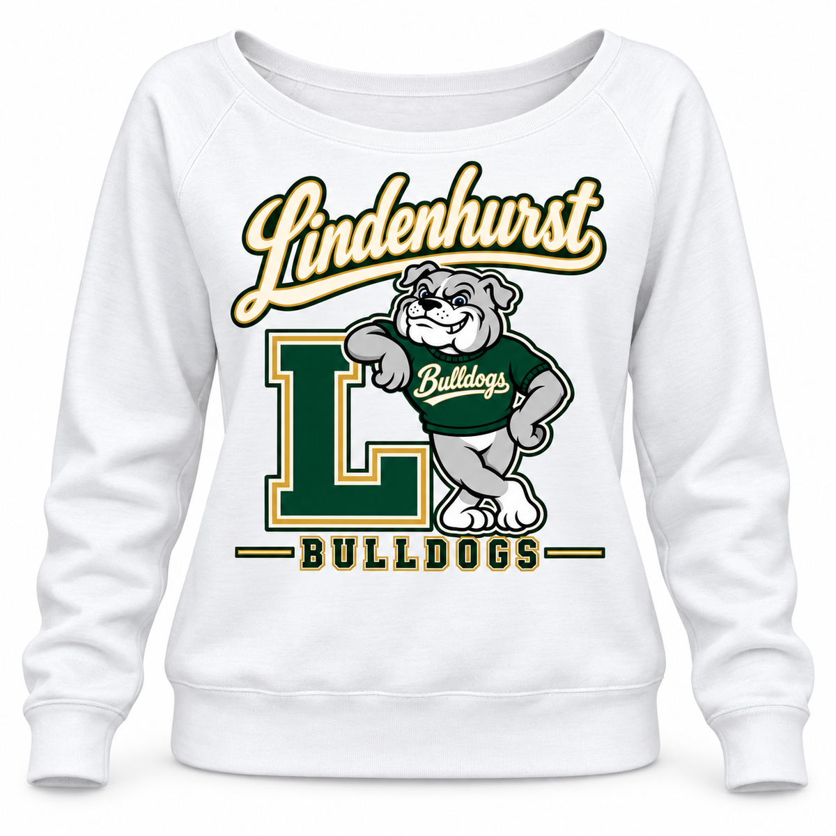 Lindenhurst Bulldogs Heritage Wide-Neck Sweatshirt White