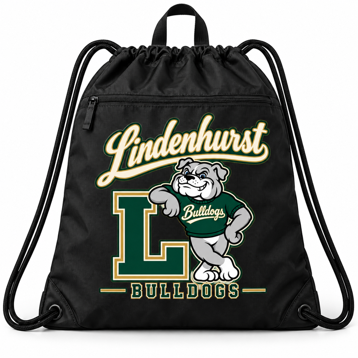Lindenhurst Bulldogs Heritage Zip Drawstring Bag Black