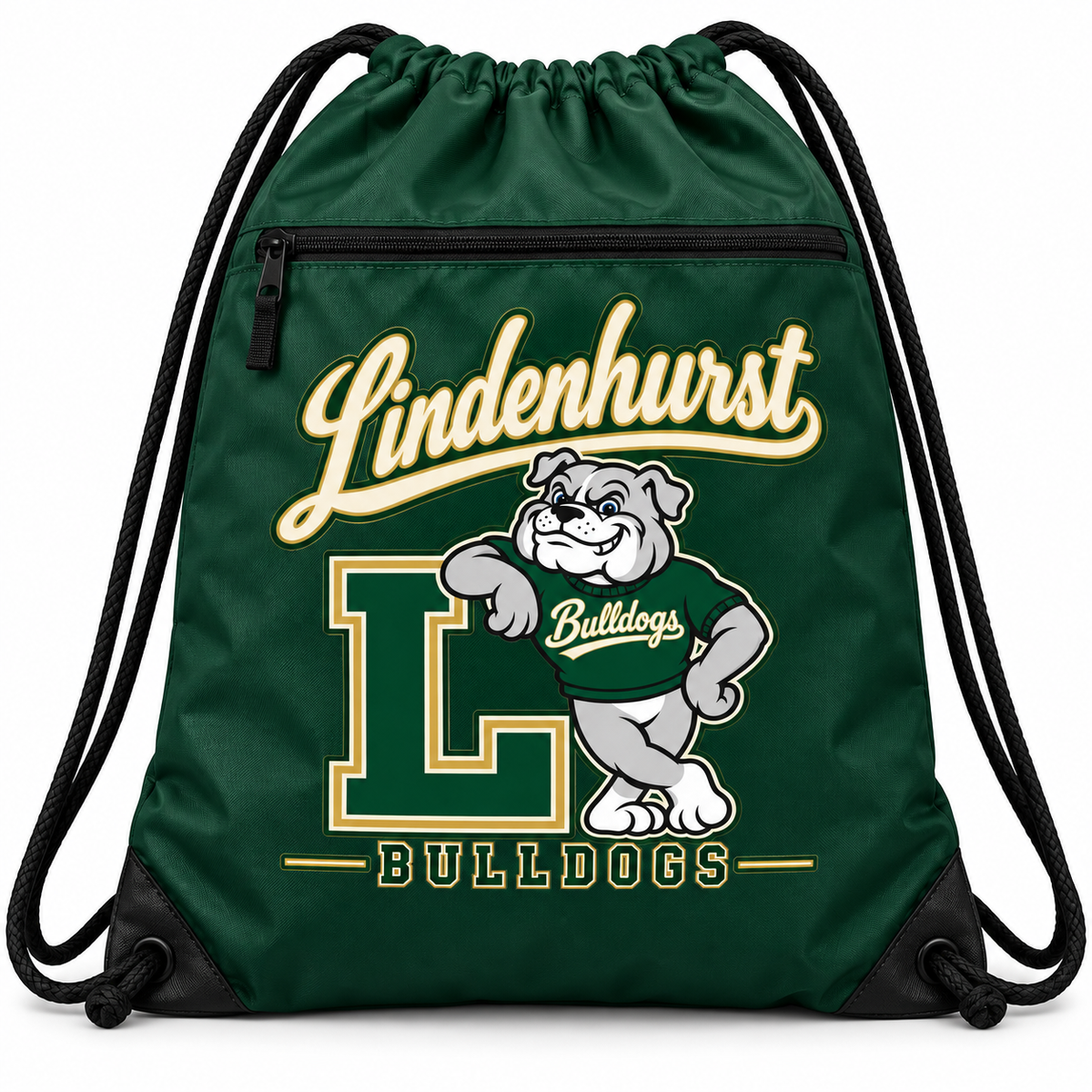 Lindenhurst Bulldogs Heritage Zip Drawstring Bag Forest Green