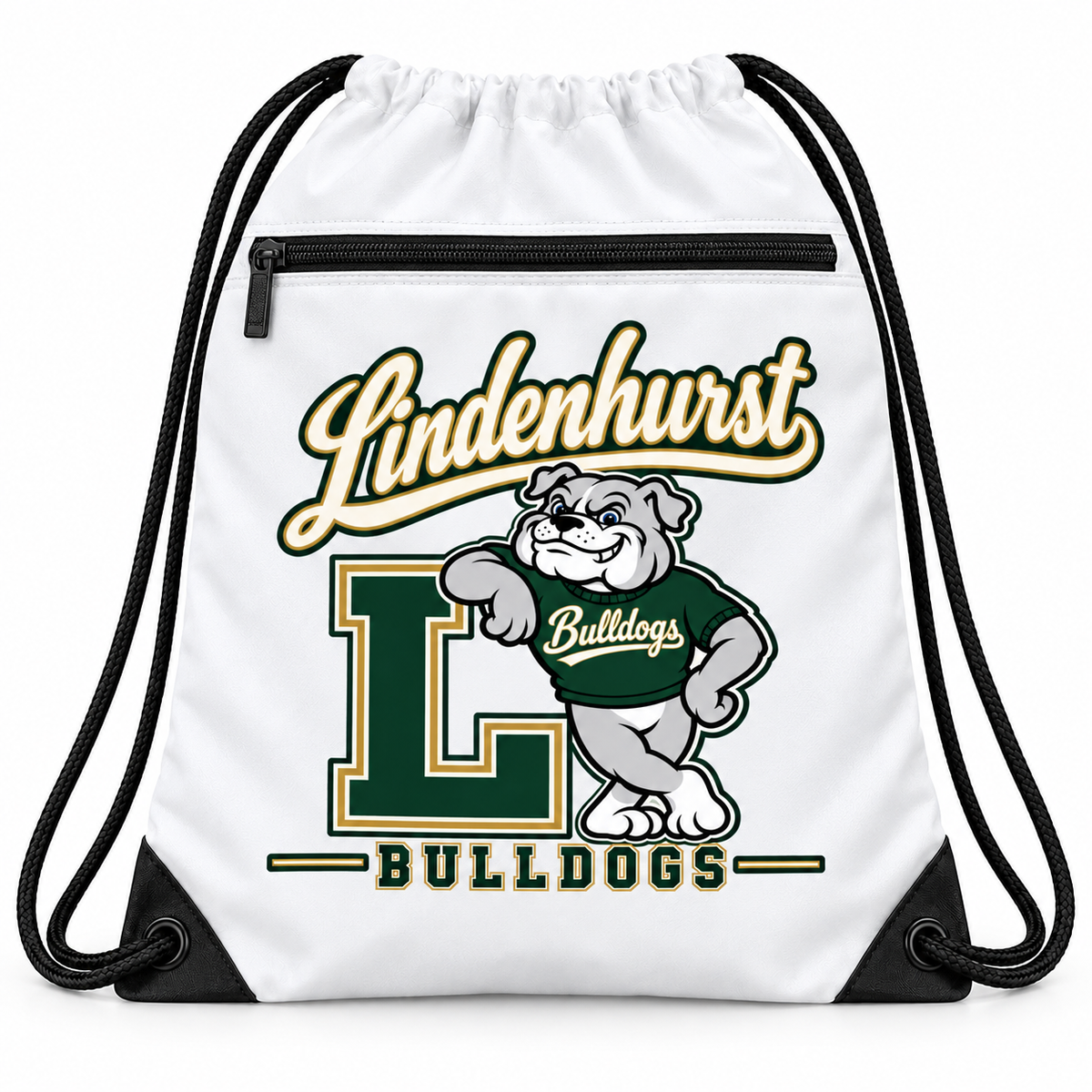 Lindenhurst Bulldogs Heritage Zip Drawstring Bag White