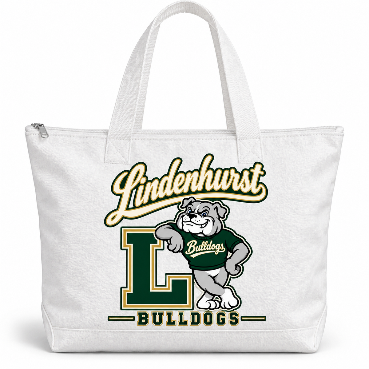 Lindenhurst Bulldogs Heritage Zip Tote White