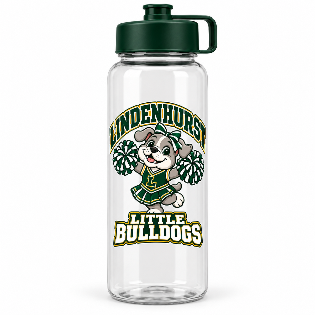 Lindenhurst Little Bulldogs Little Cheer Captain Water Bottle, front view