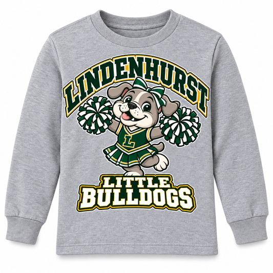 Lindenhurst Little Bulldogs Little Cheer Captain youth Long Sleeve Tee in Heather Gray, front view