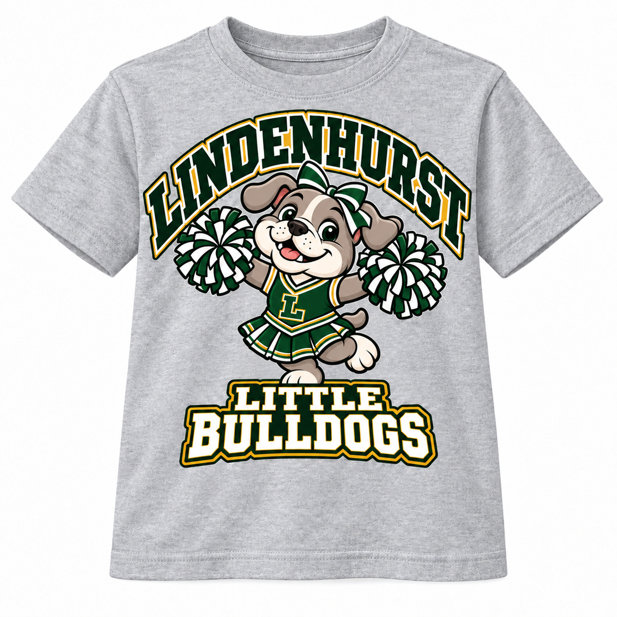 Lindenhurst Little Bulldogs Little Cheer Captain youth T-Shirt in Heather Gray, front view