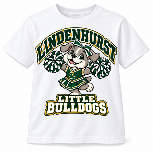 Lindenhurst Little Bulldogs Little Cheer Captain youth T-Shirt in White, front view