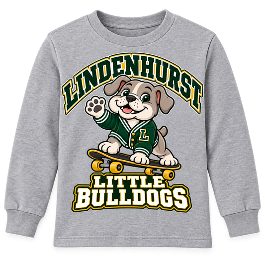 Lindenhurst Little Bulldogs Cruiser Pup youth Long Sleeve Tee in Heather Gray, front view