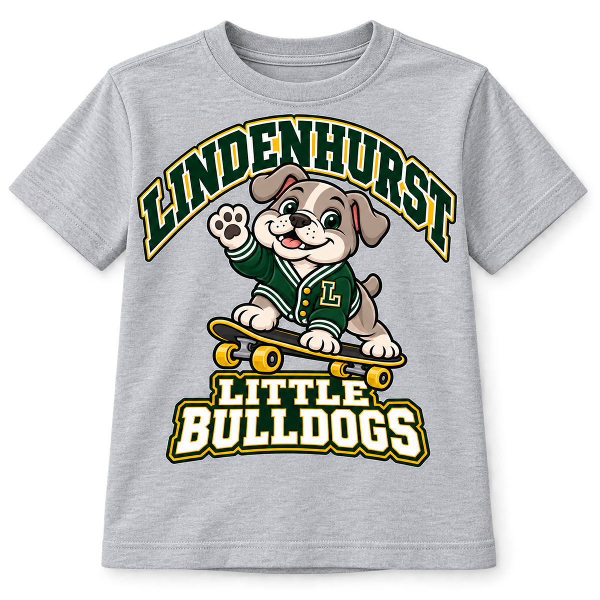 Lindenhurst Little Bulldogs Cruiser Pup youth T-Shirt in Heather Gray, front view