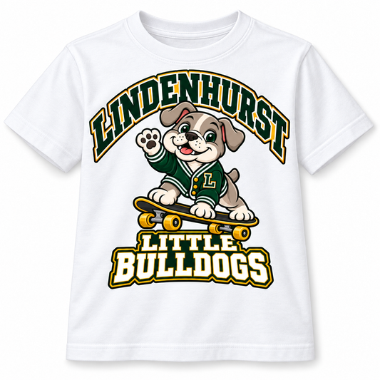 Lindenhurst Little Bulldogs Cruiser Pup youth T-Shirt in White, front view