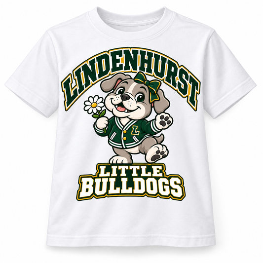 Lindenhurst Little Bulldogs Daisy Days youth T-Shirt in White, front view