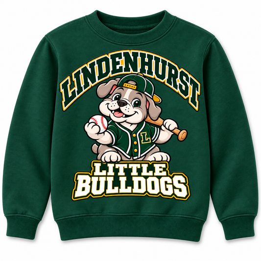 Lindenhurst Little Bulldogs Diamond Pup youth Crewneck Sweatshirt in Forest Green, front view