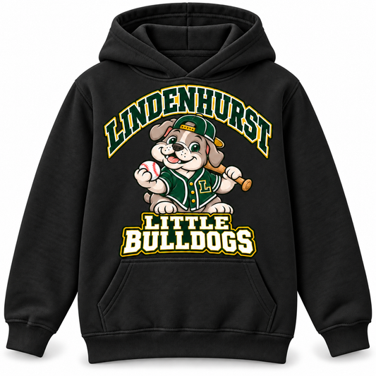 Lindenhurst Little Bulldogs Diamond Pup youth Pullover Hoodie in Black, front view