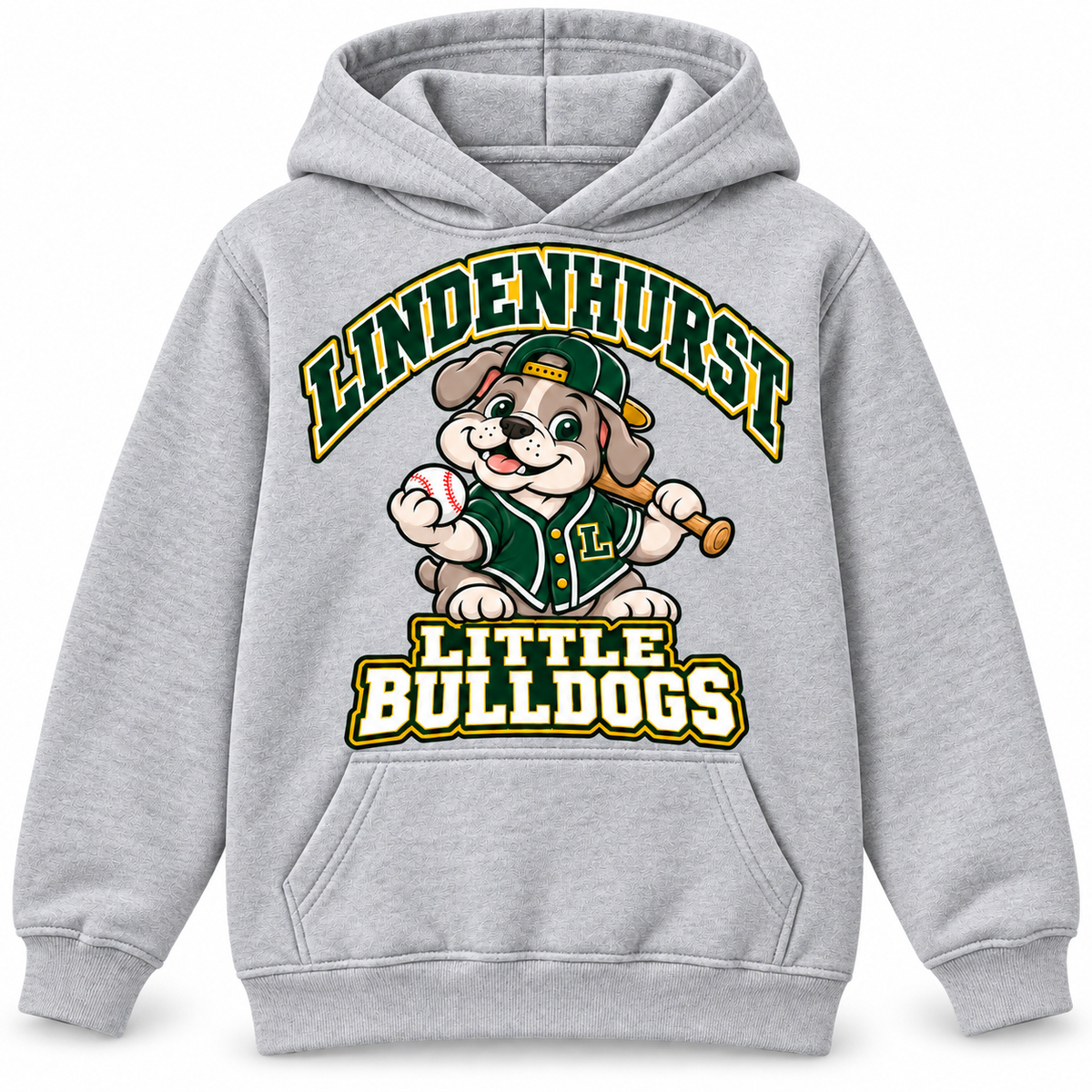 Lindenhurst Little Bulldogs Diamond Pup youth Pullover Hoodie in Heather Gray, front view