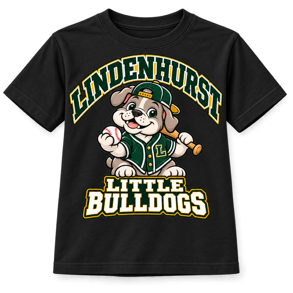 Lindenhurst Little Bulldogs Diamond Pup youth T-Shirt in Black, front view