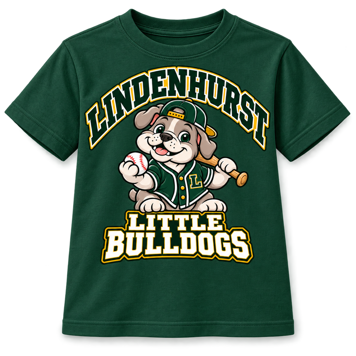 Lindenhurst Little Bulldogs Diamond Pup youth T-Shirt in Forest Green, front view