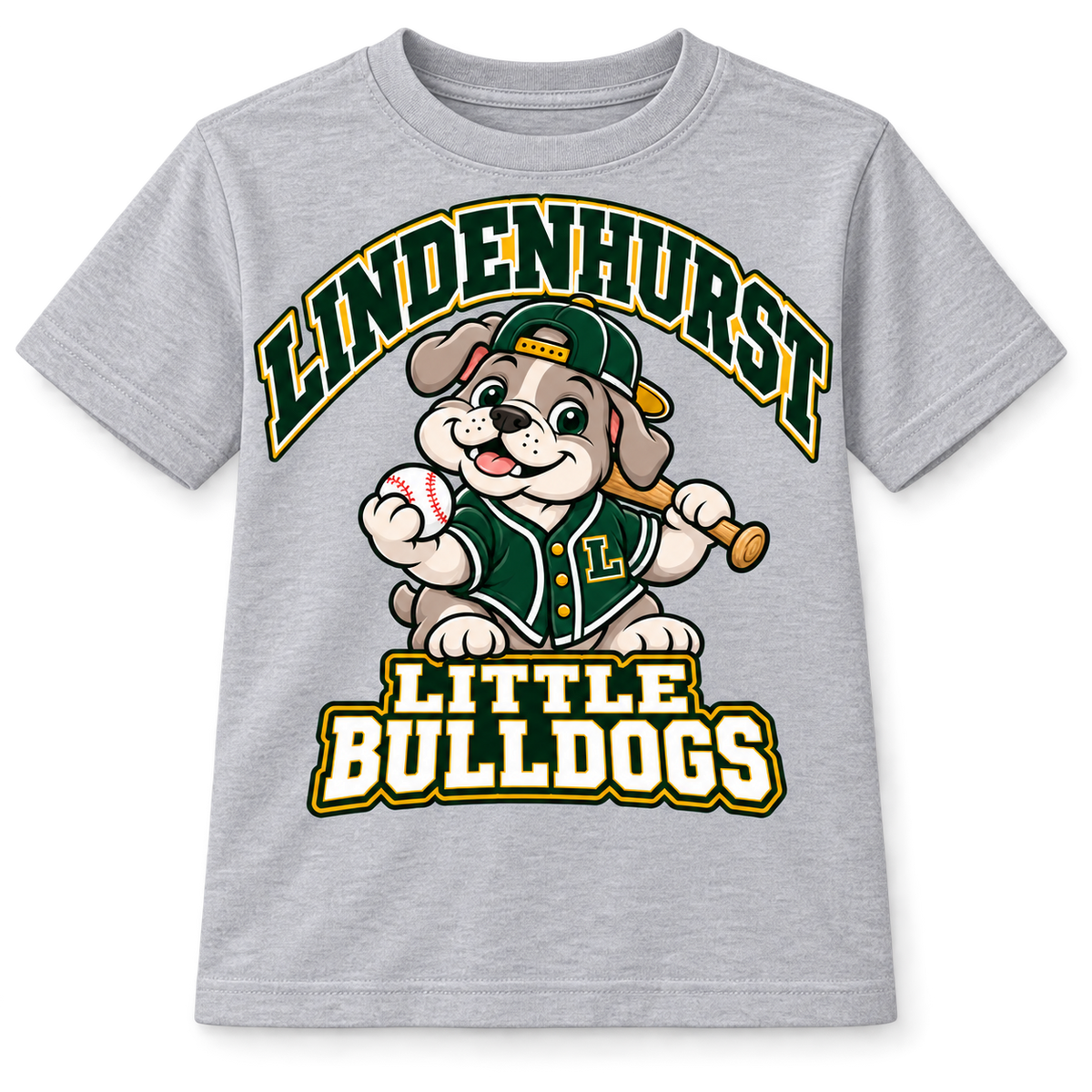 Lindenhurst Little Bulldogs Diamond Pup youth T-Shirt in Heather Gray, front view