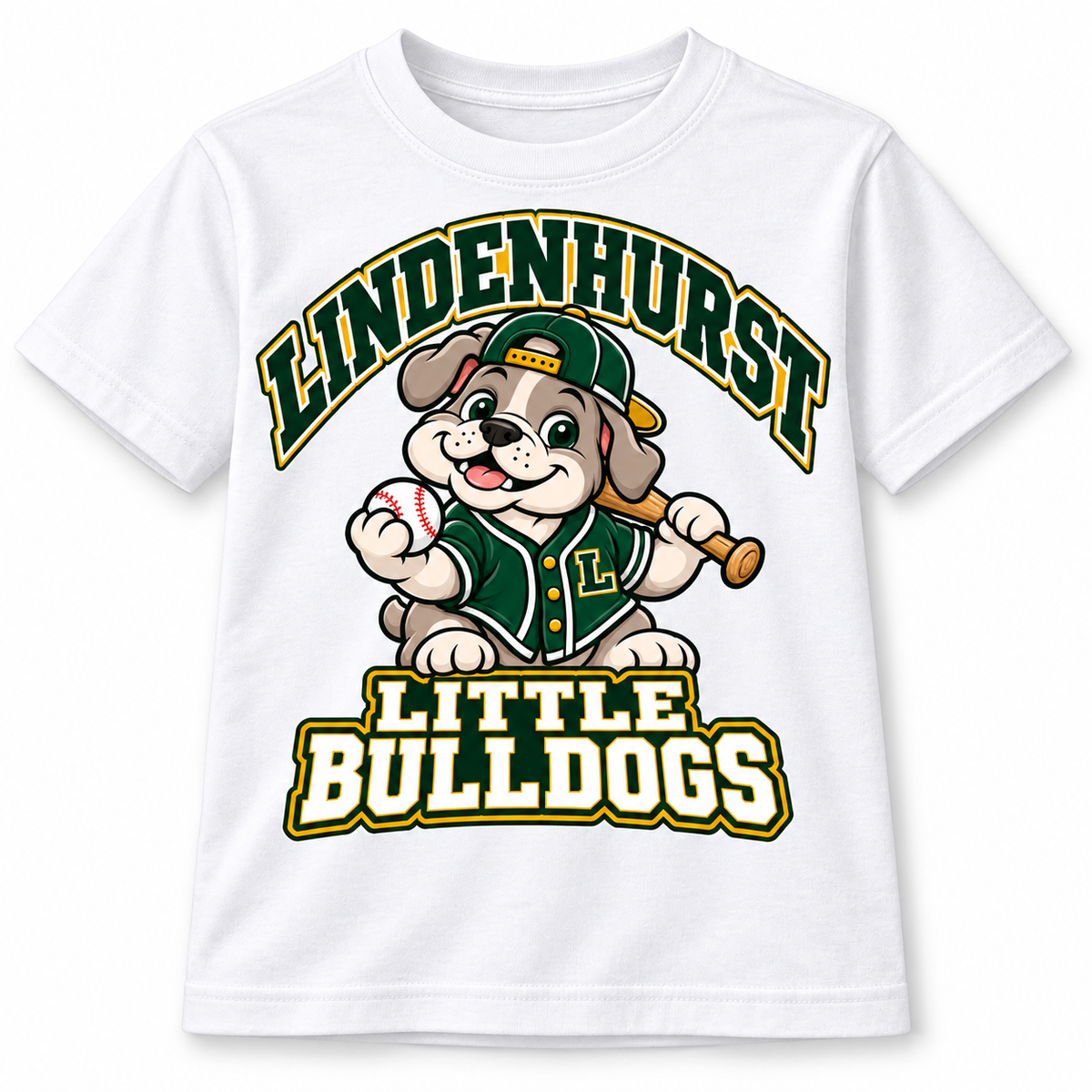 Lindenhurst Little Bulldogs Diamond Pup youth T-Shirt in White, front view