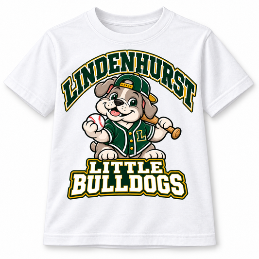 Lindenhurst Little Bulldogs Diamond Pup youth T-Shirt in White, front view