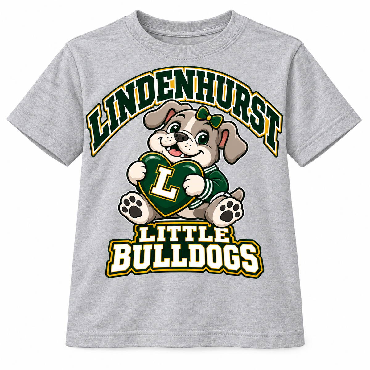 Lindenhurst Little Bulldogs Lindy Love youth T-Shirt in Heather Gray, front view