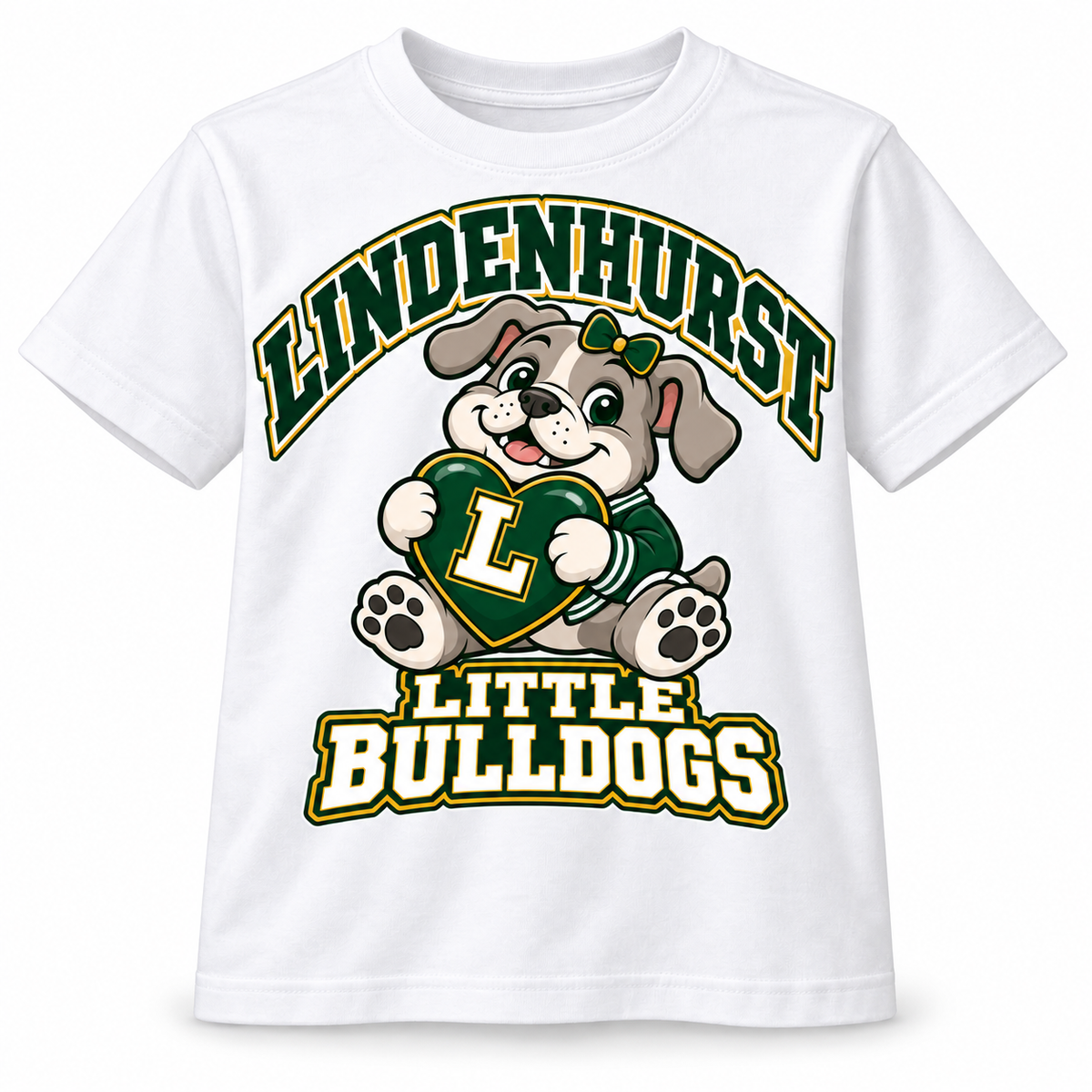 Lindenhurst Little Bulldogs Lindy Love youth T-Shirt in White, front view