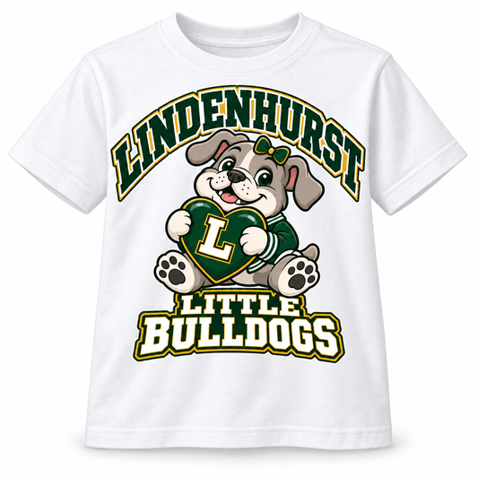 Lindenhurst Little Bulldogs Lindy Love youth T-Shirt in White, front view
