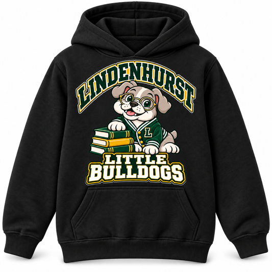 Lindenhurst Little Bulldogs Scholar Pup youth Pullover Hoodie in Black, front view