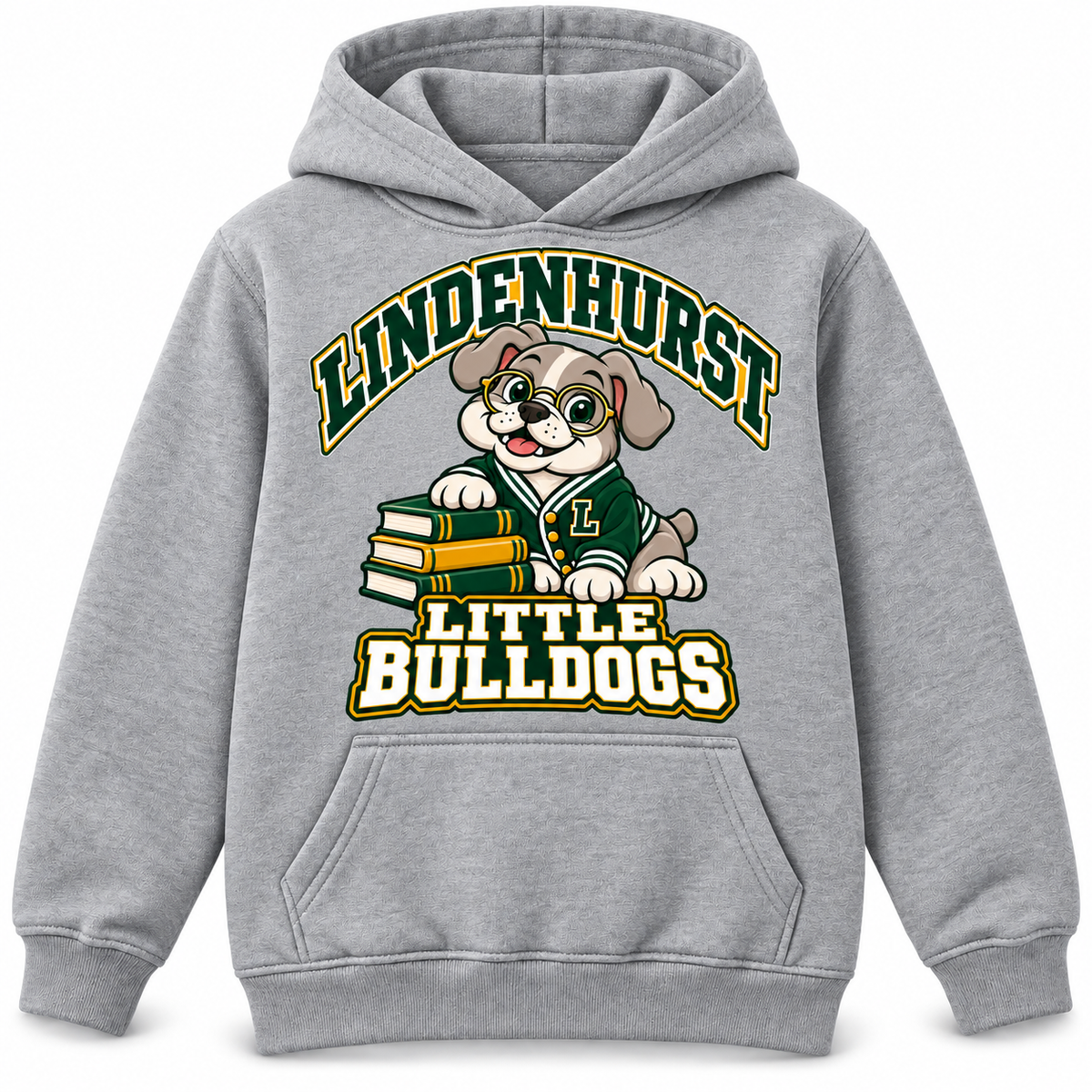 Lindenhurst Little Bulldogs Scholar Pup youth Pullover Hoodie in Heather Gray, front view