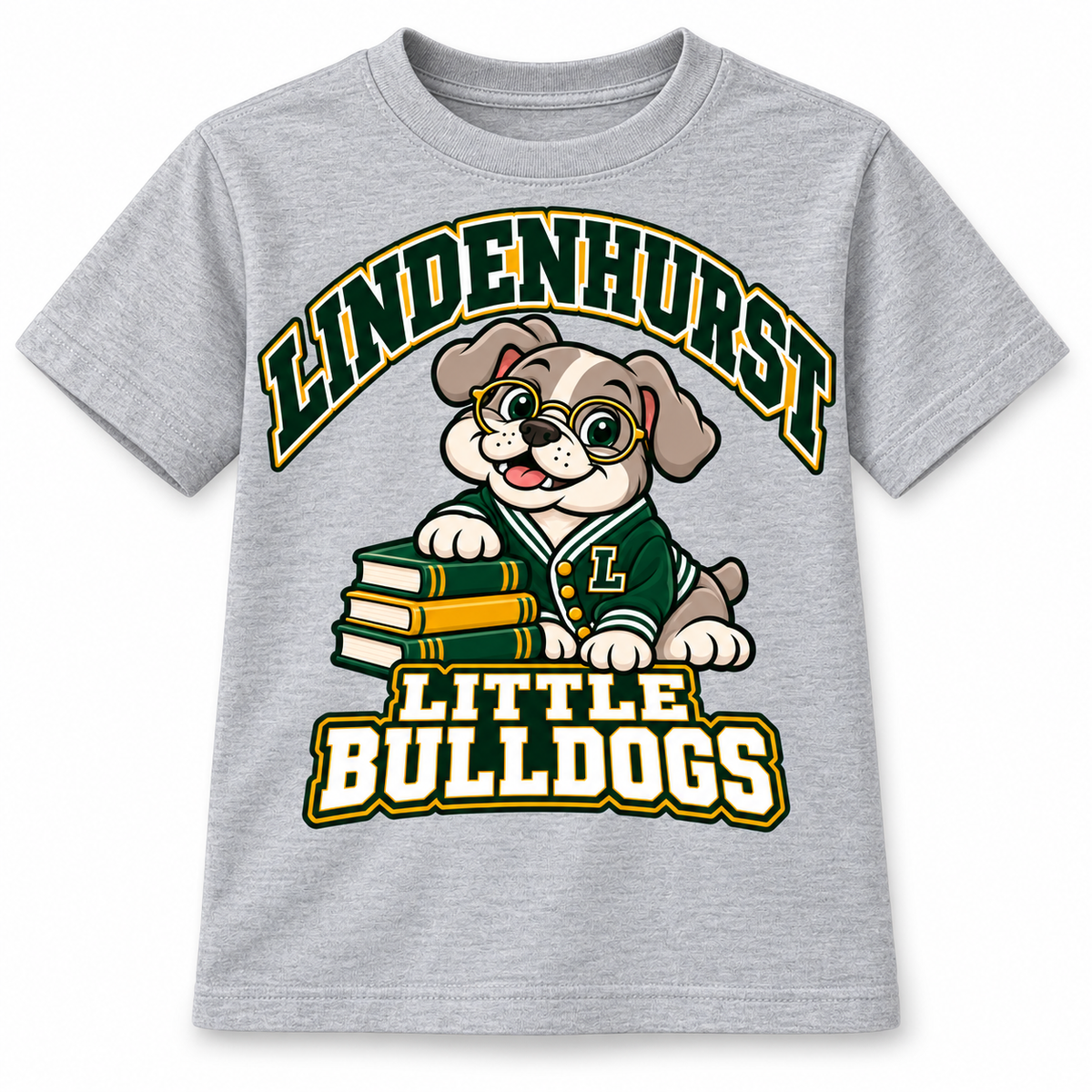 Lindenhurst Little Bulldogs Scholar Pup youth T-Shirt in Heather Gray, front view