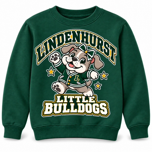 Lindenhurst Little Bulldogs Little All-Star youth Crewneck Sweatshirt in Forest Green, front view