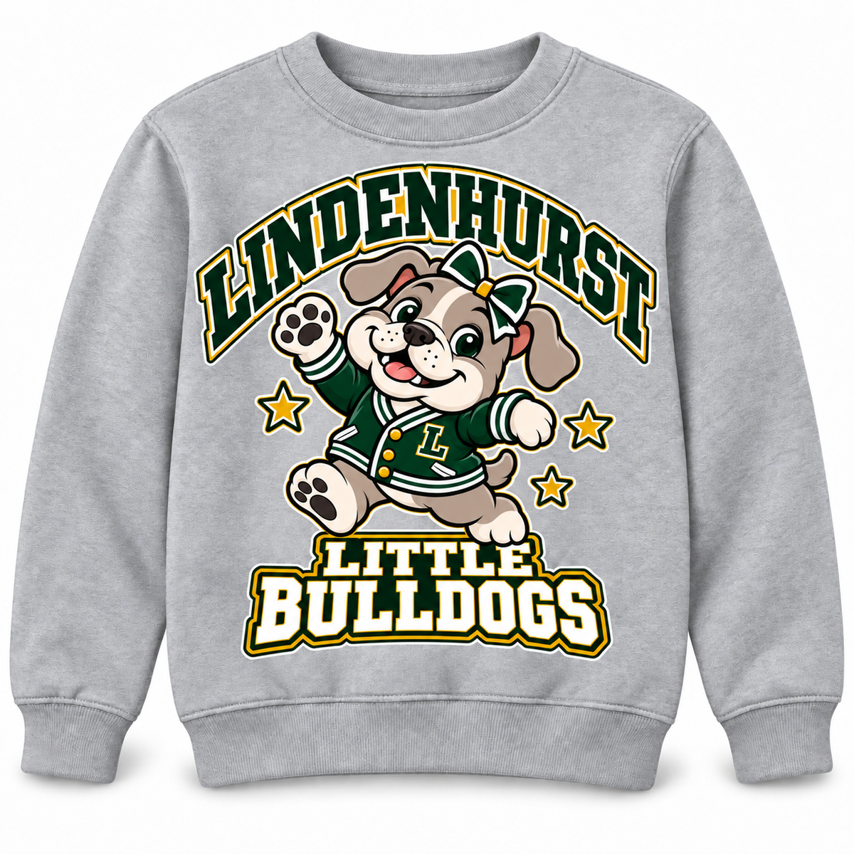 Lindenhurst Little Bulldogs Little All-Star youth Crewneck Sweatshirt in Heather Gray, front view