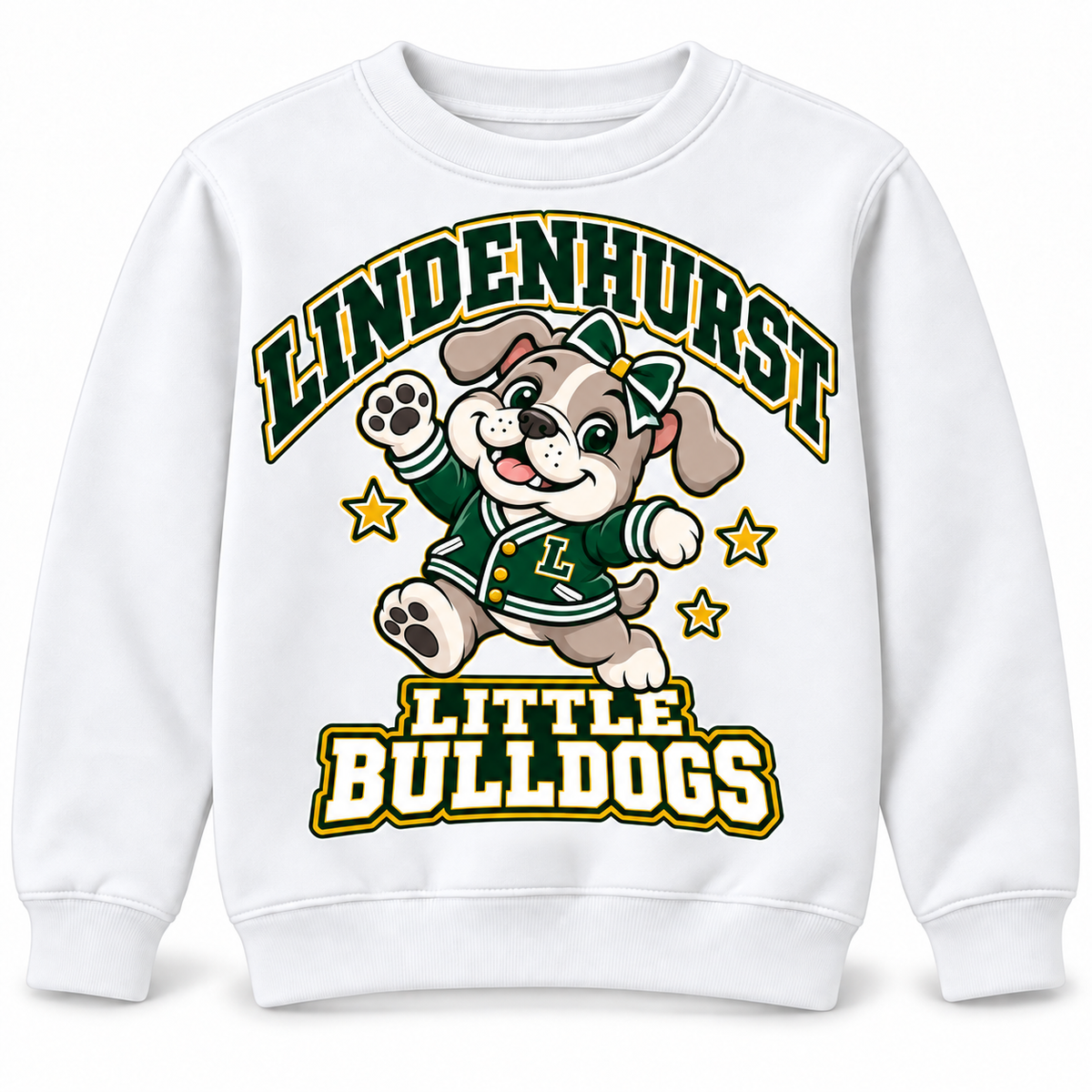 Lindenhurst Little Bulldogs Little All-Star youth Crewneck Sweatshirt in White, front view