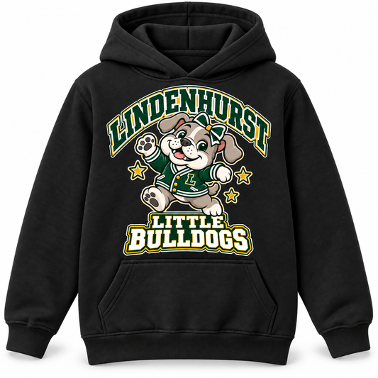 Lindenhurst Little Bulldogs Little All-Star youth Pullover Hoodie in Black, front view