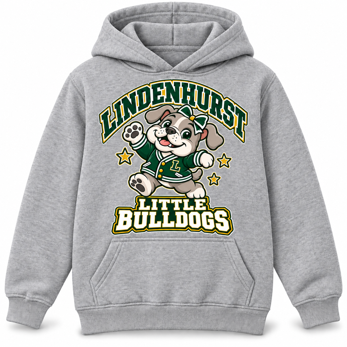 Lindenhurst Little Bulldogs Little All-Star youth Pullover Hoodie in Heather Gray, front view