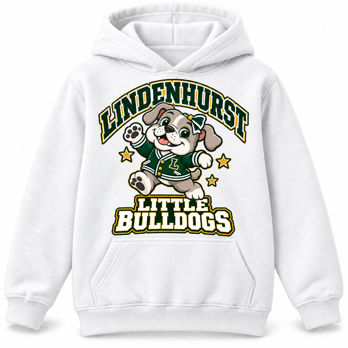 Lindenhurst Little Bulldogs Little All-Star youth Pullover Hoodie in White, front view