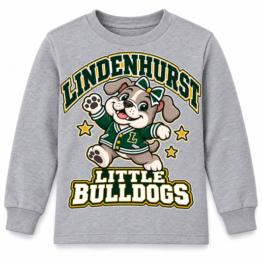 Lindenhurst Little Bulldogs Little All-Star youth Long Sleeve Tee in Heather Gray, front view