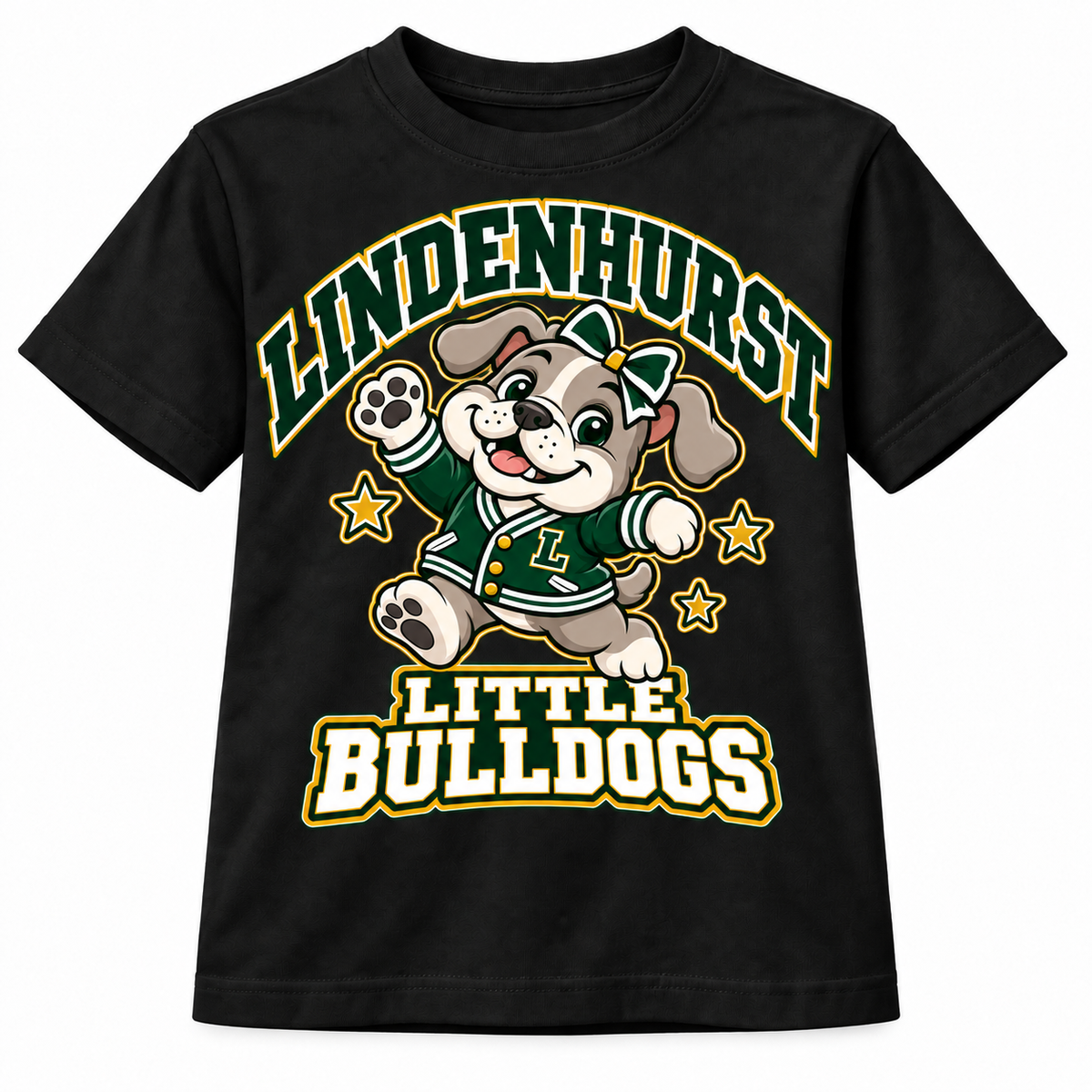 Lindenhurst Little Bulldogs Little All-Star youth T-Shirt in Black, front view