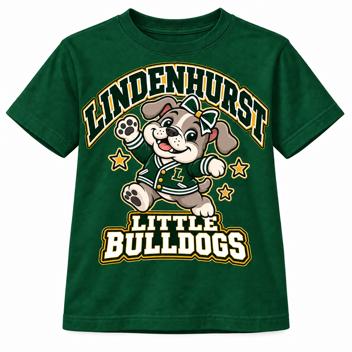 Lindenhurst Little Bulldogs Little All-Star youth T-Shirt in Forest Green, front view
