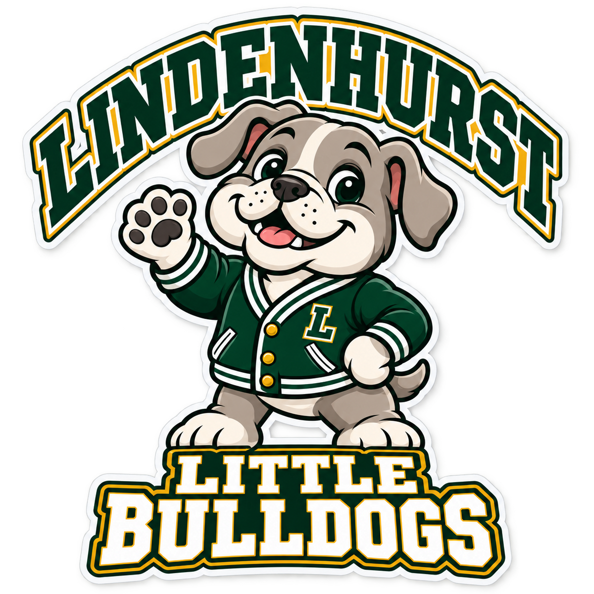 Lindenhurst Little Bulldogs Varsity Pup Mascot Decal, front view