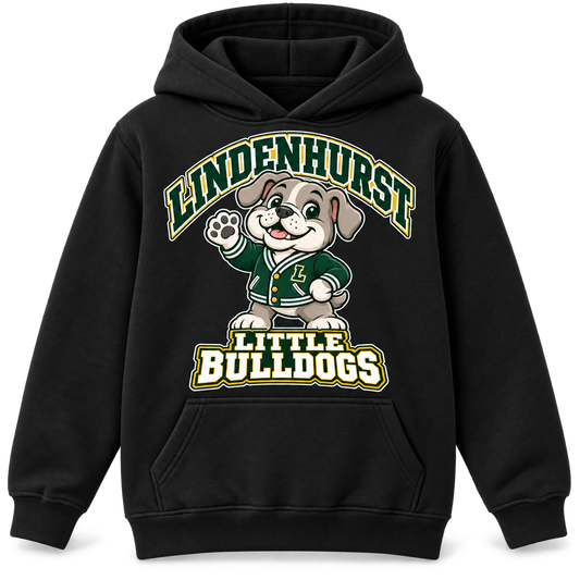 Lindenhurst Little Bulldogs Varsity Pup youth Pullover Hoodie in Black, front view