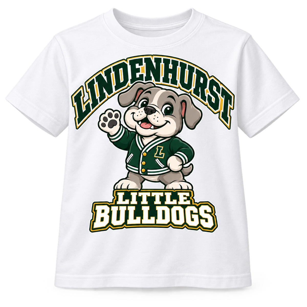 Lindenhurst Little Bulldogs Varsity Pup youth T-shirt in White, front view