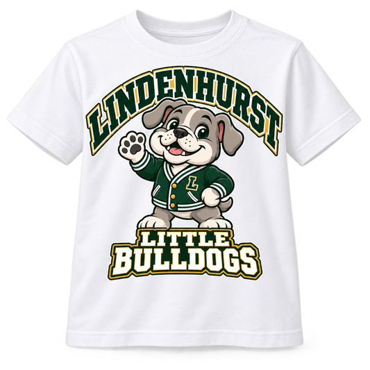 Lindenhurst Little Bulldogs Varsity Pup youth T-shirt in White, front view