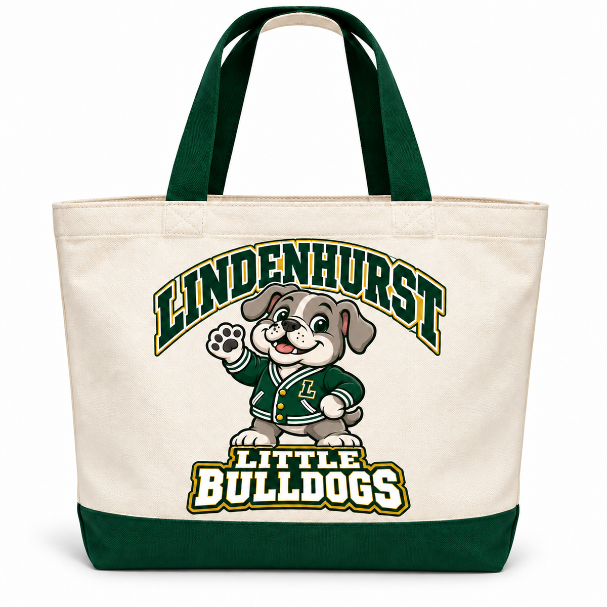 Lindenhurst Little Bulldogs Varsity Pup Canvas Tote Bag, front view