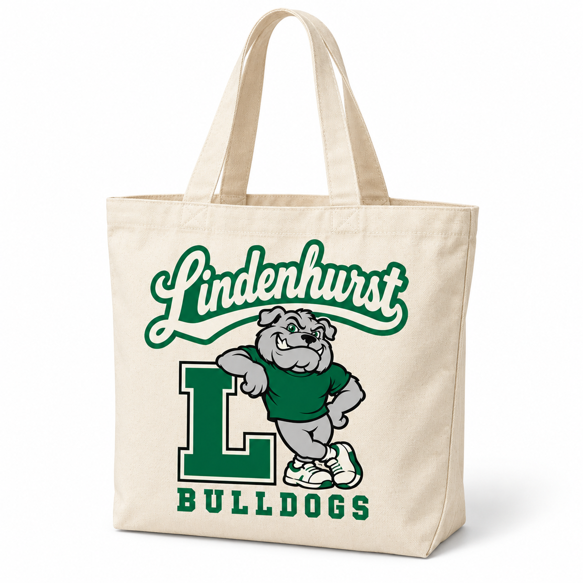 Lindenhurst Retro Bulldogs Leaning L Everyday Tote in Natural