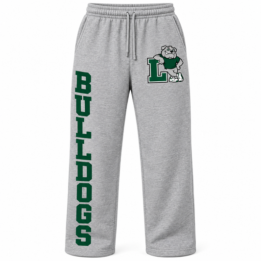 Retro Bulldogs Leaning L Open-Hem Sweatpants in Heather Gray