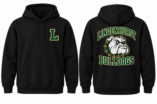 Lindenhurst Bulldogs black hoodie front and back concept