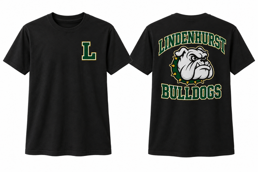 Lindenhurst Bulldogs black tee front and back concept