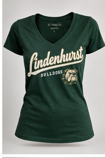 Lindenhurst Bulldogs women's heritage script V-neck tee