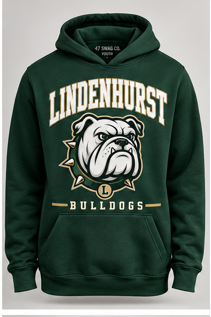 Lindenhurst Bulldogs youth stadium mascot hoodie in forest green