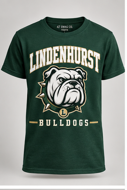 Lindenhurst Bulldogs youth stadium mascot tee in forest green
